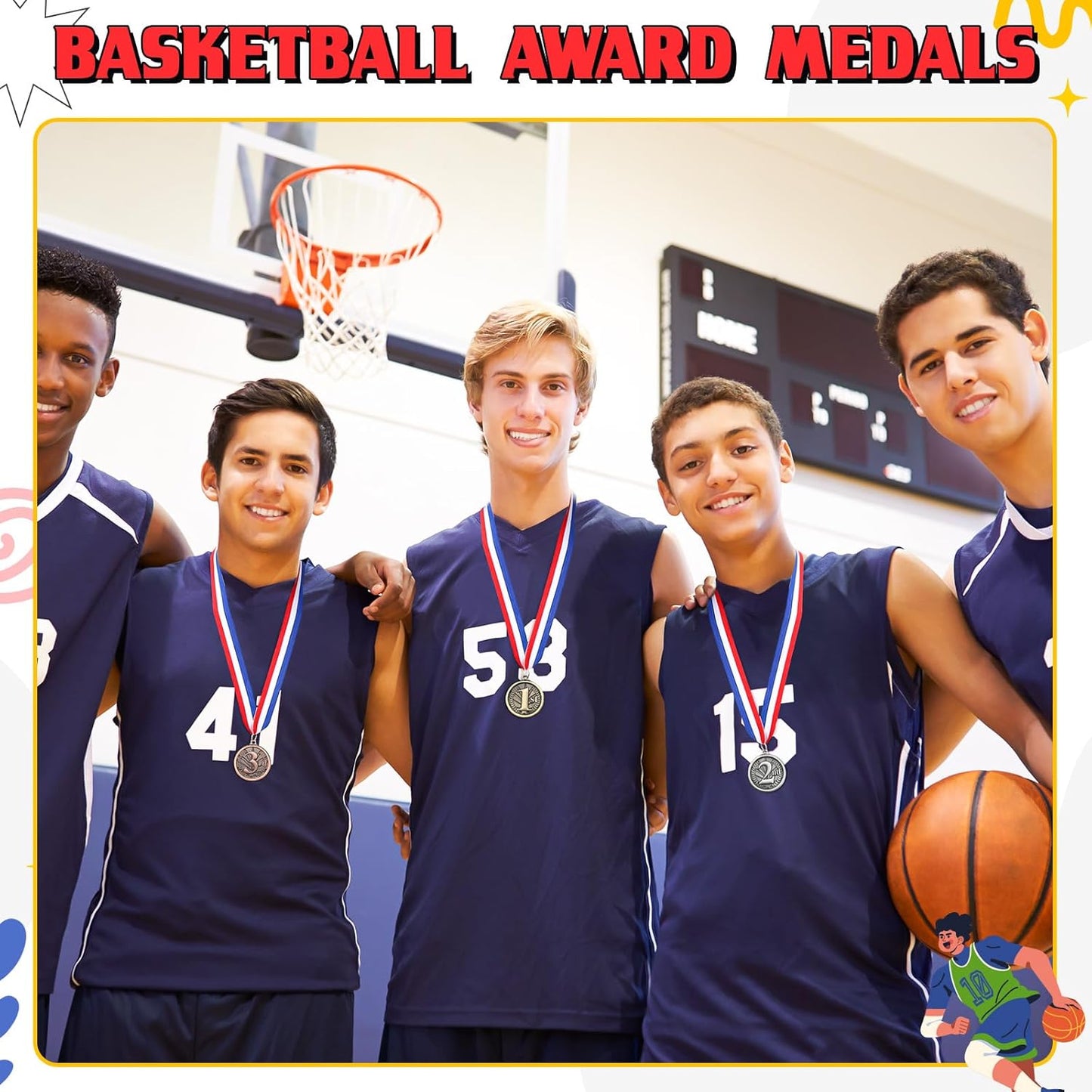 RoundFunny Award Medals - 1st, 2nd, 3rd Place Gold, Silver, Bronze Medals with Neck Ribbon | 2-Inch Trophy for Sports Competitions