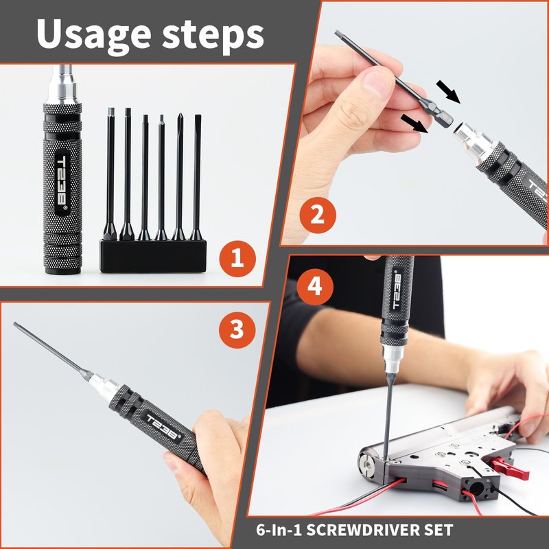 T238-Hex Screw Driver Set, Titanium Hexagon Screwdriver, for Airsoft Tool Multi-Axis FPV Racing Drone RC Quadcopter Helicopter Car Models（1.5MM/2.0MM/2.5MM/3.0MM / Slotted&Cross 3.0MM）
