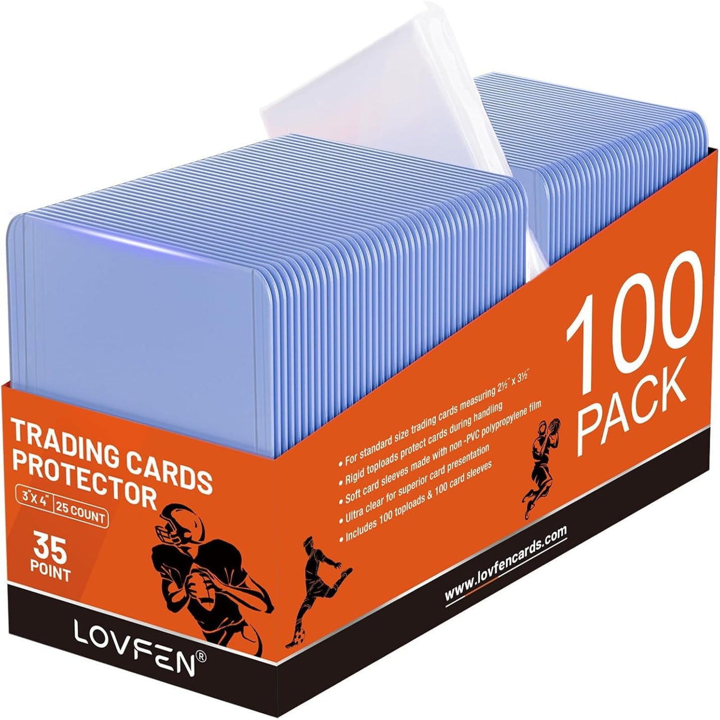 Skiennix Card Holders - 100 Toploads & 100 Penny Sleeves - 35PT Hard Plastic Protectors for TCG & Sports Cards