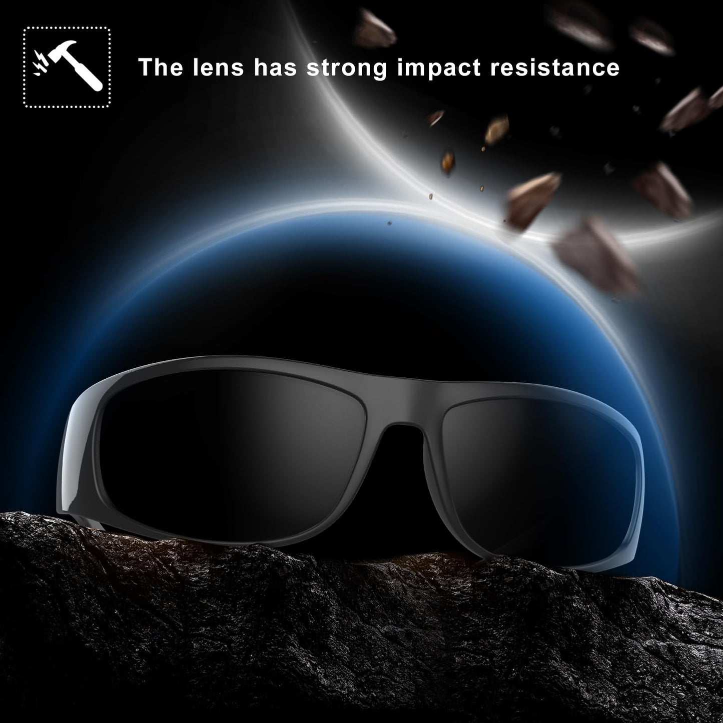 WISTON XL Wrap Around Sunglasses for Big Heads Men Women Super Dark Blackout UV400 Shades for Sensitive Eyes Sports Driving W8005 Matte Black/Dark Black