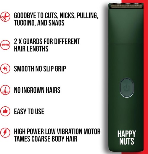 HAPPY NUTS Lumberjack 2.0 Men's Electric Body & Groin Hair Trimmer - Waterproof & Rechargeable Grooming Kit | Quiet Motor, Green