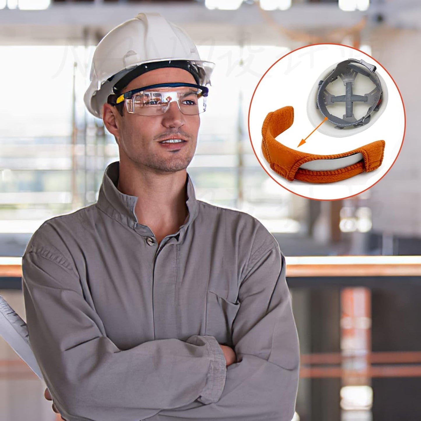 SUTETLW 10Pcs Hard Hat Sweatband Washable Cotton Hard Hat Liner Reusable Hard Hat Accessories Air Cushion Sweatband Helmet Comforter Pad