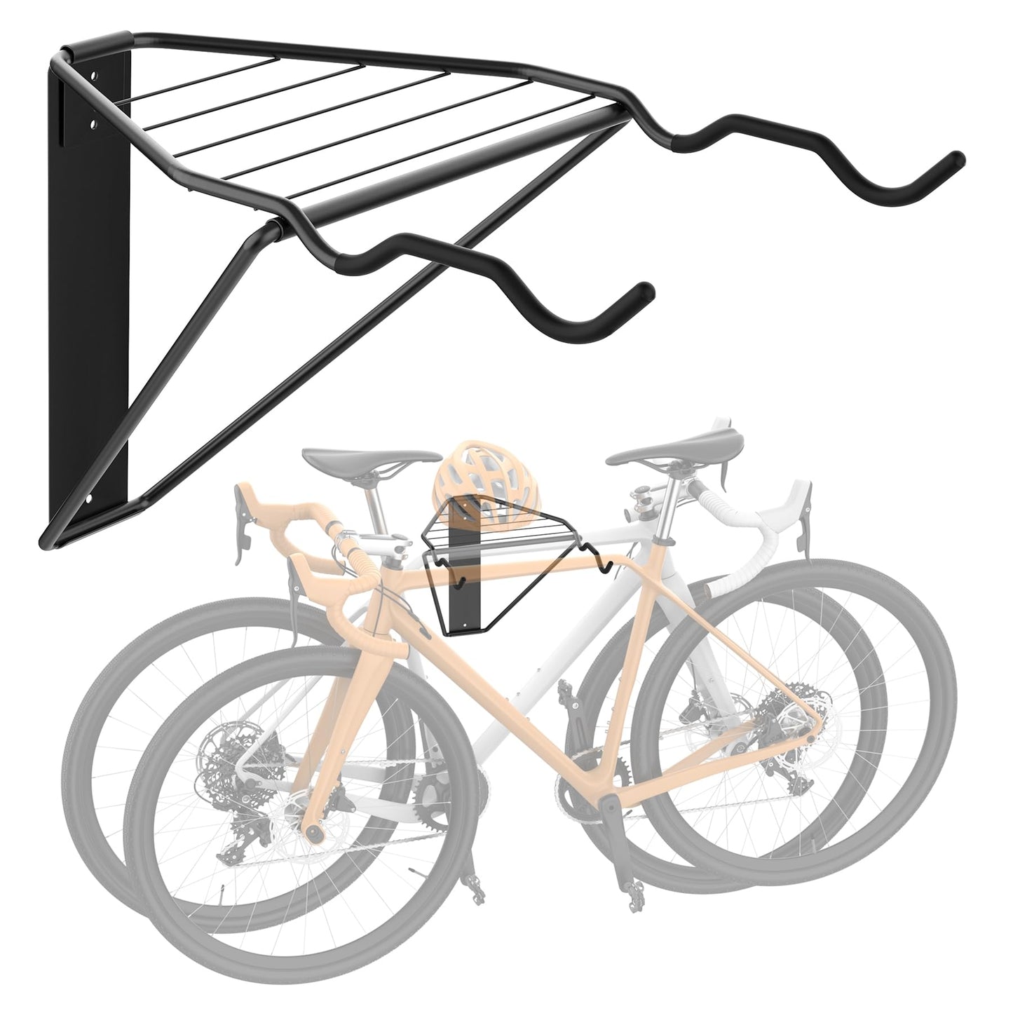WALMANN Wall Mounted Horizontal Bike Rack, Foldable Space Saving Bicycle Storage Solution for 2 Bikes, Indoor Bike Storage for Garage