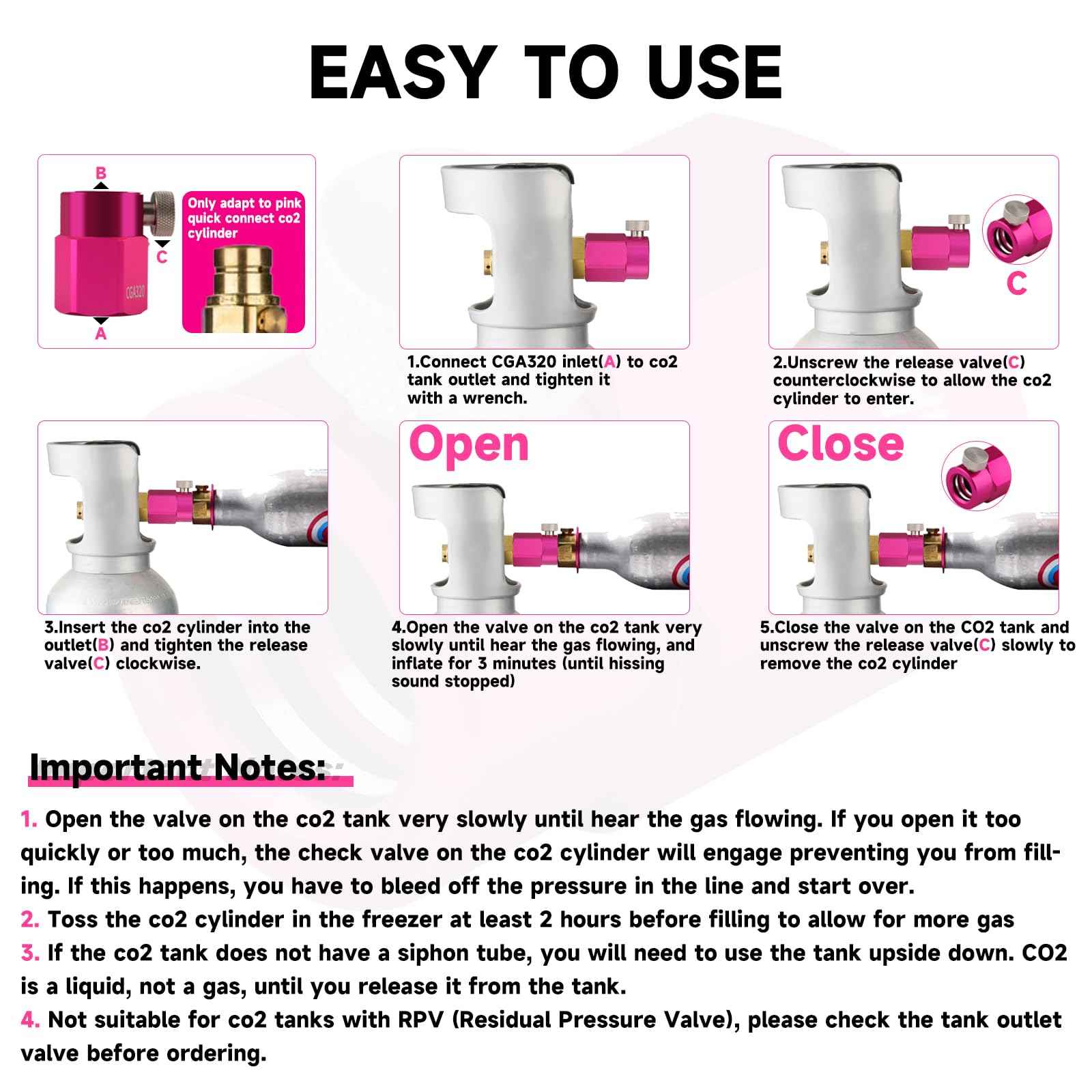 GURUDAR Quick Connect CO2 Refill Adapter for Soda Maker Pink CO2 Cylinder, CGA320 CO2 Tank Connector Kit for Filling 60L CO2 Canister Compatible with DUO ART TERRA GAIA Machines