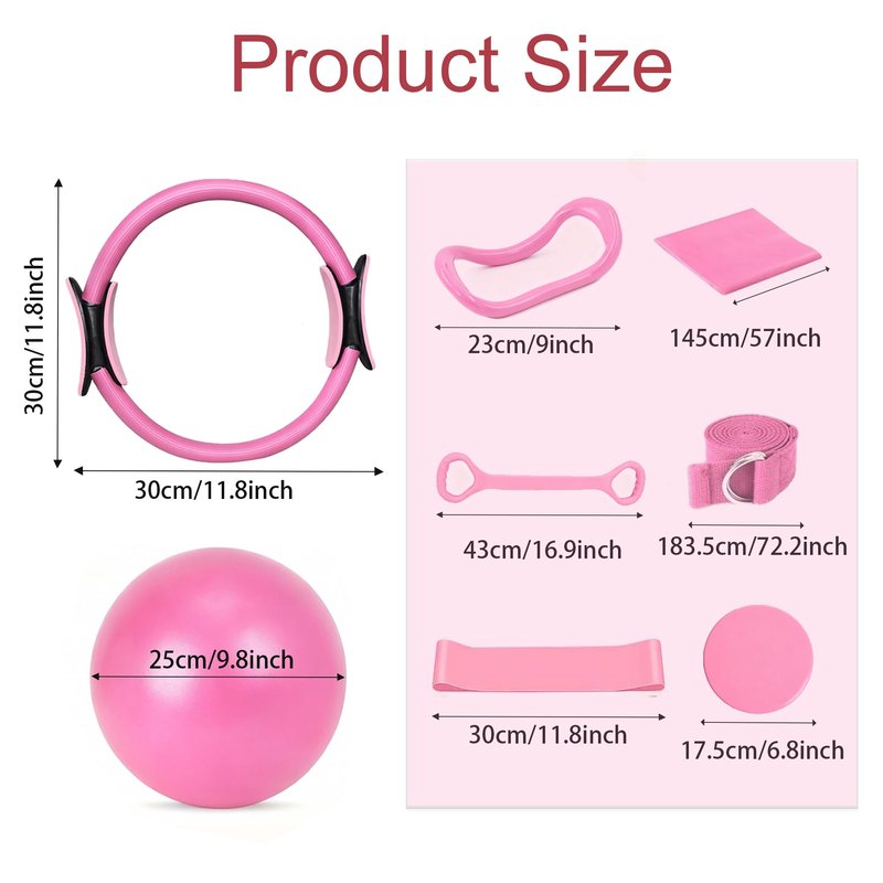 Pilates Kit for Home Workouts, Pilates Equipment Set with Ring, Ball, 5 Resistance Bands, Magic Circle Hoop, Gliding Discs, Compact Toning Fitness Essentials Starter Accessories Pilates Sets for Women