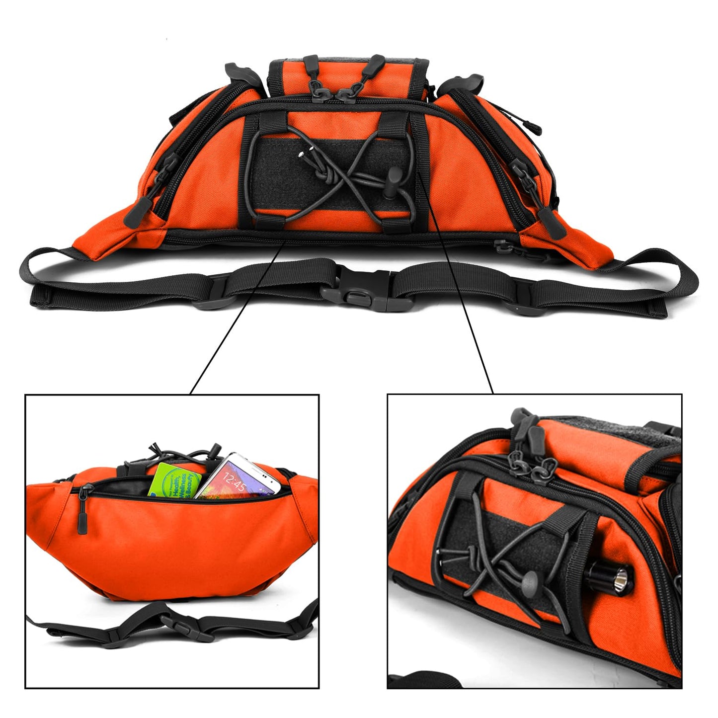 ArcEnCiel Tactical Fanny Pack for Men Women Waist Bag Hip Belt Outdoor Hiking Fishing Bumbag with Patch (Orange)