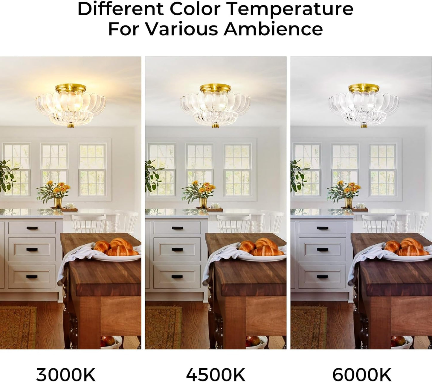 Modern Semi Flush Mount Ceiling Light Fixture with Brown Glass & Black Base - Ideal for Living Room, Kitchen, Bedroom, Hallway (Bulb Not Included)