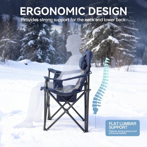 Heated Camping Chair, Oversized Folding Heated Chair with Back & Seat Heating, Supports 400 lbs, Portable Heated Outdoor Chair for Camping,Fishing, Patio, Picnic, Battery NOT Included, Navy Grey