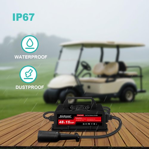 EverExceed 15A 48V Golf Cart Battery Charger for Club Car with 3-Pin Round Plug, Smart & Efficient Golf Cart Charger for Lead Acid Battery Golf Carts