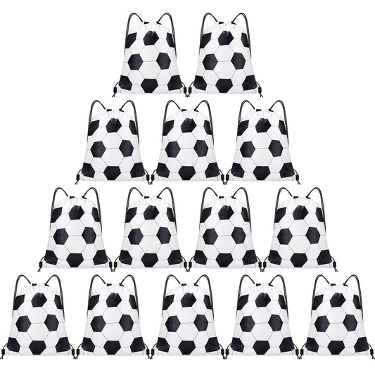 Grneric 14 Pcs Soccer Drawstring Bags Party Favor Goodie Bags Cinch Bag Sackpack for Sports Teams Birthday Supplies(Soccer)