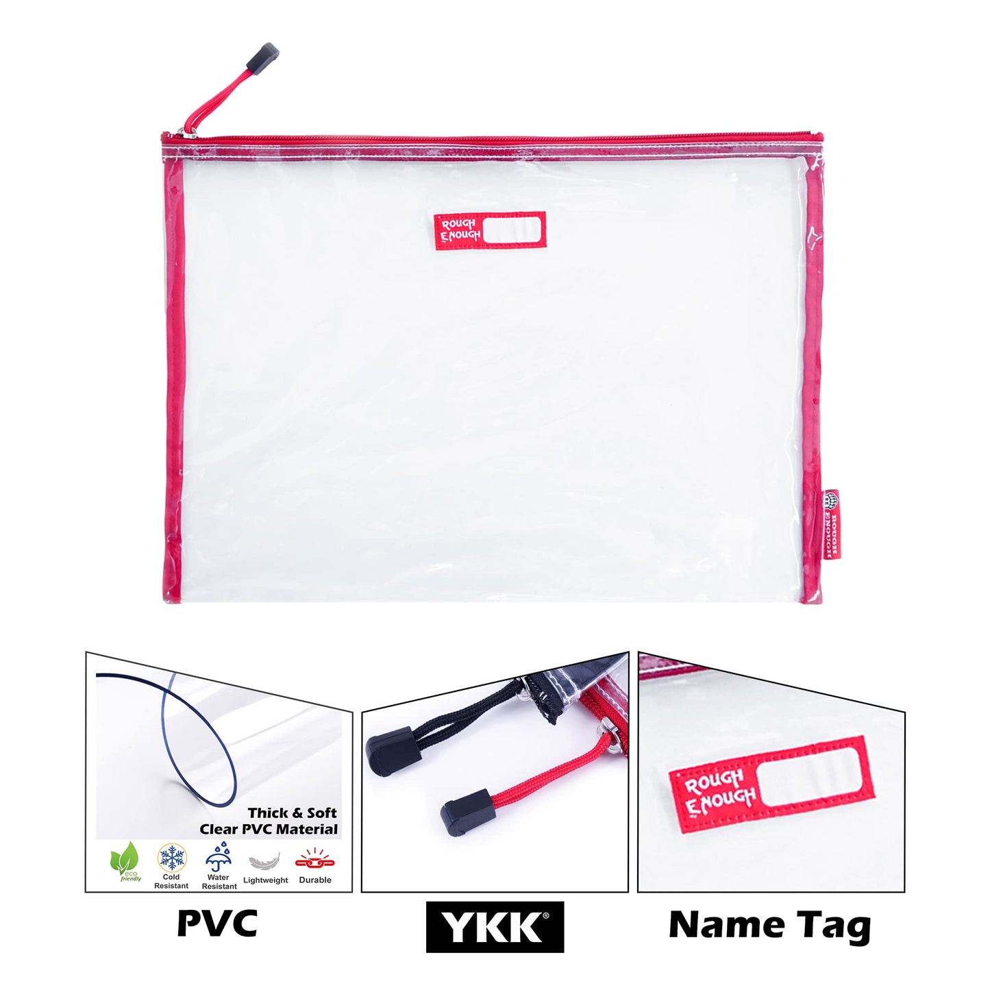 Rough Enough Plastic File Folder Clear Document Holder Bag Zipper Pouches Bags for Organizing A4 Paper Letter Office Teacher Art Supplies Storage