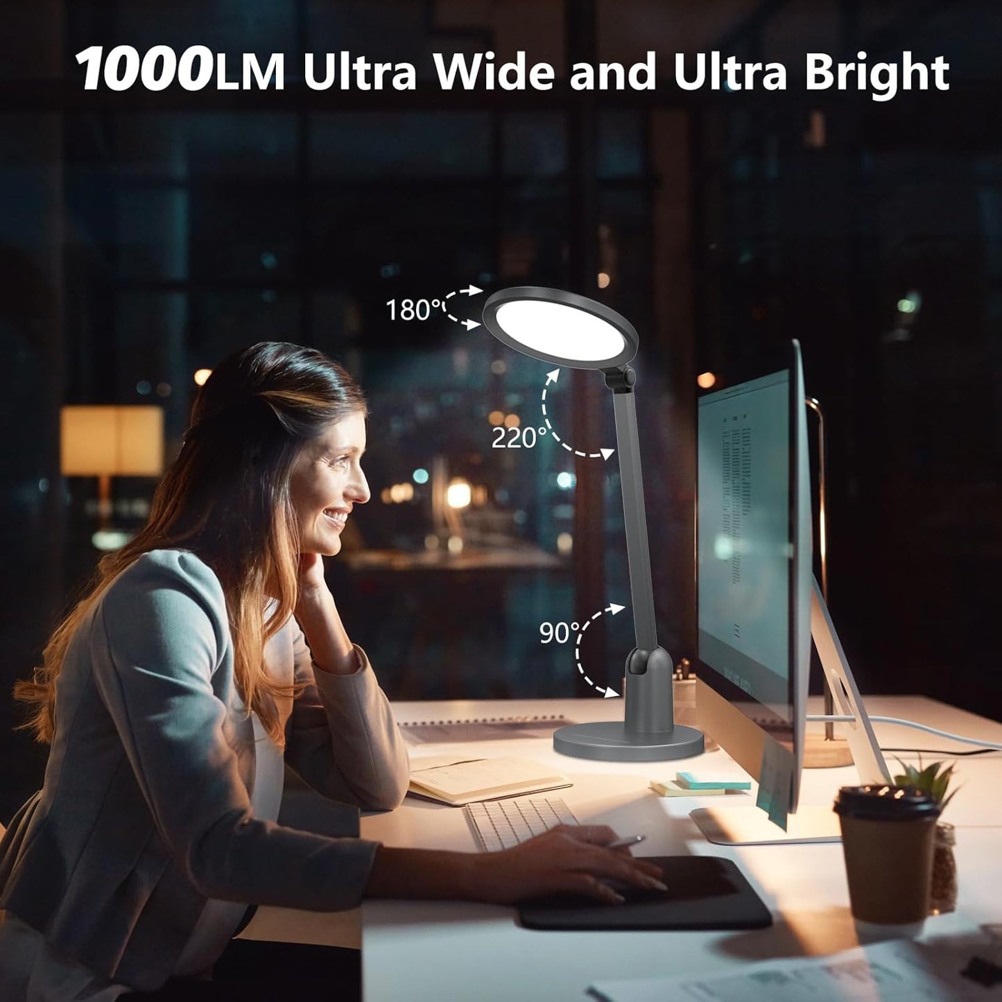 Ultra Bright Dimmable Desk Lamp for Home Office - 1000LM Eye-Caring Light with Timer & Adjustable 3000K-6000K