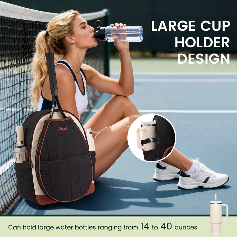 Sucipi Tennis Bag, Tennis Backpack for Women with Shoe Compartment, Quilted Professional Tennis Racket Bag with Cup Holder for Pickleball Badminton