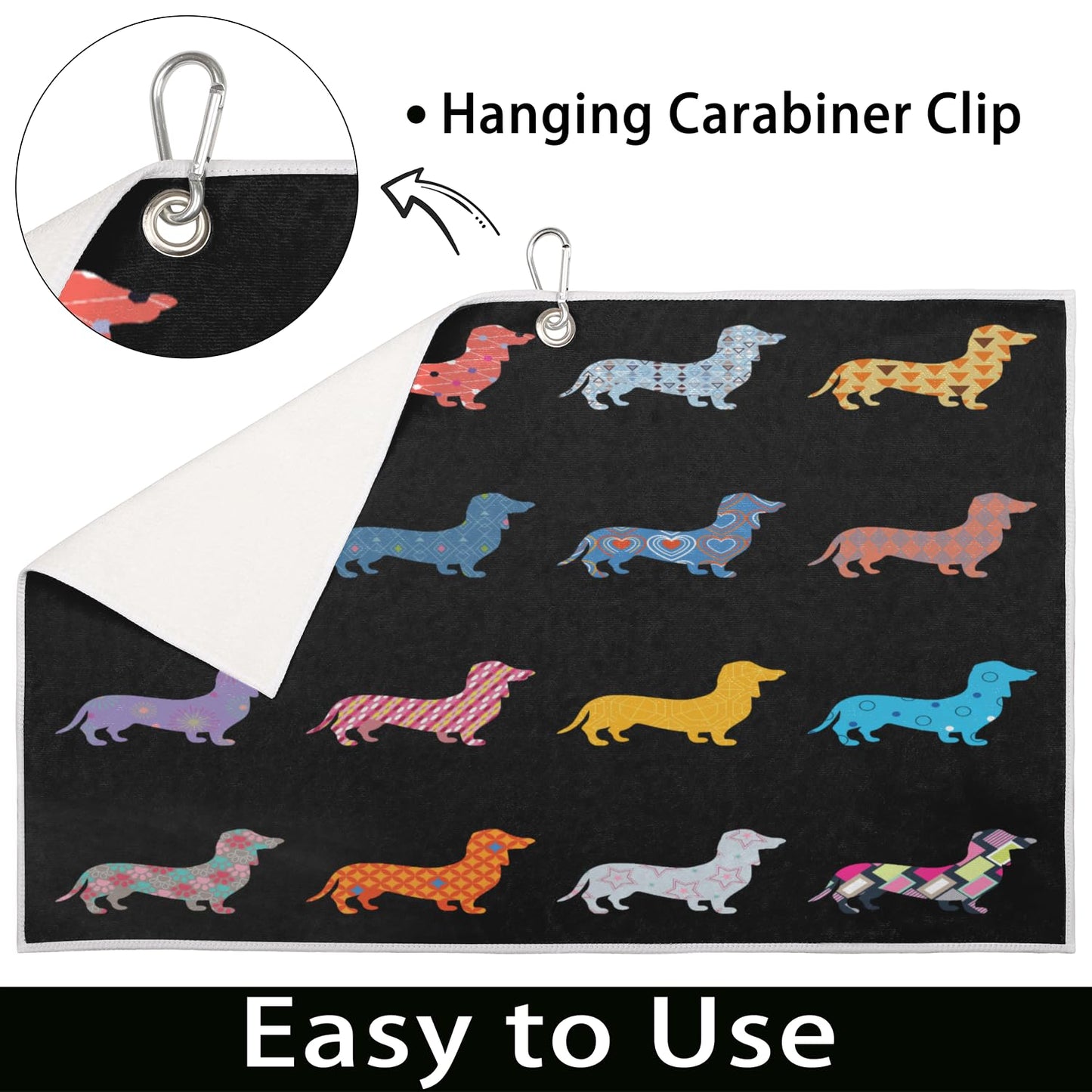 Dachshund Dogs Golf Towel for Golf Bags with Clip 15 x 24 in Golf Sports Towel Absorbent Quick Drying Microfiber Golf Towels for Men Women