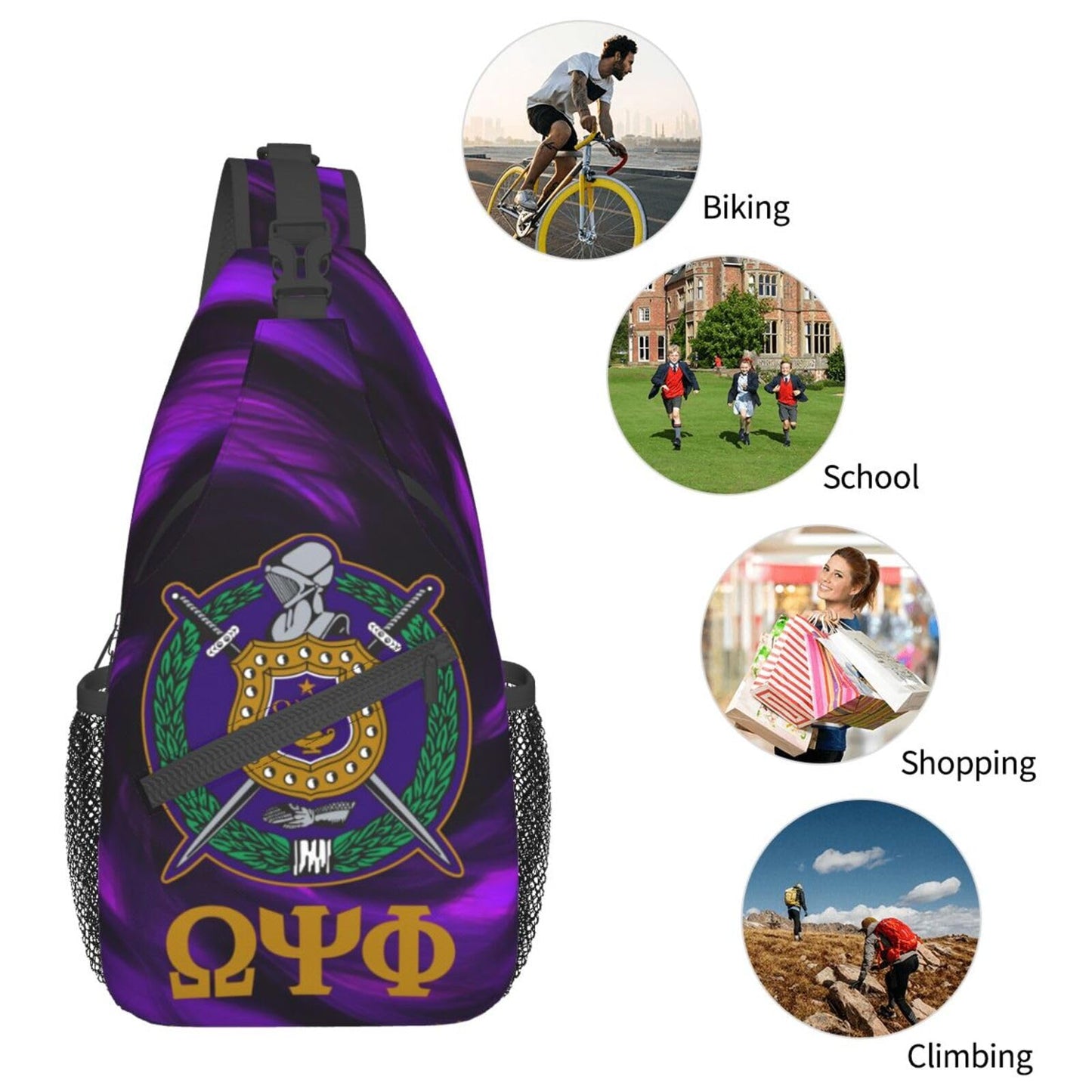 Bixinboy Psi Phi Sling Bag Crossbody Travel Hiking Chest Backpack Shoulder Daypack For Men