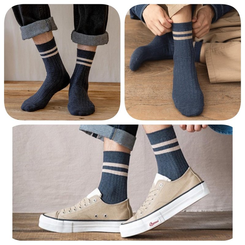 MeganJDesigns Men's Cotton Socks 5 Pack, Ankle Socks, Brown + Khaki + Blue + Gray + Black, 6-11