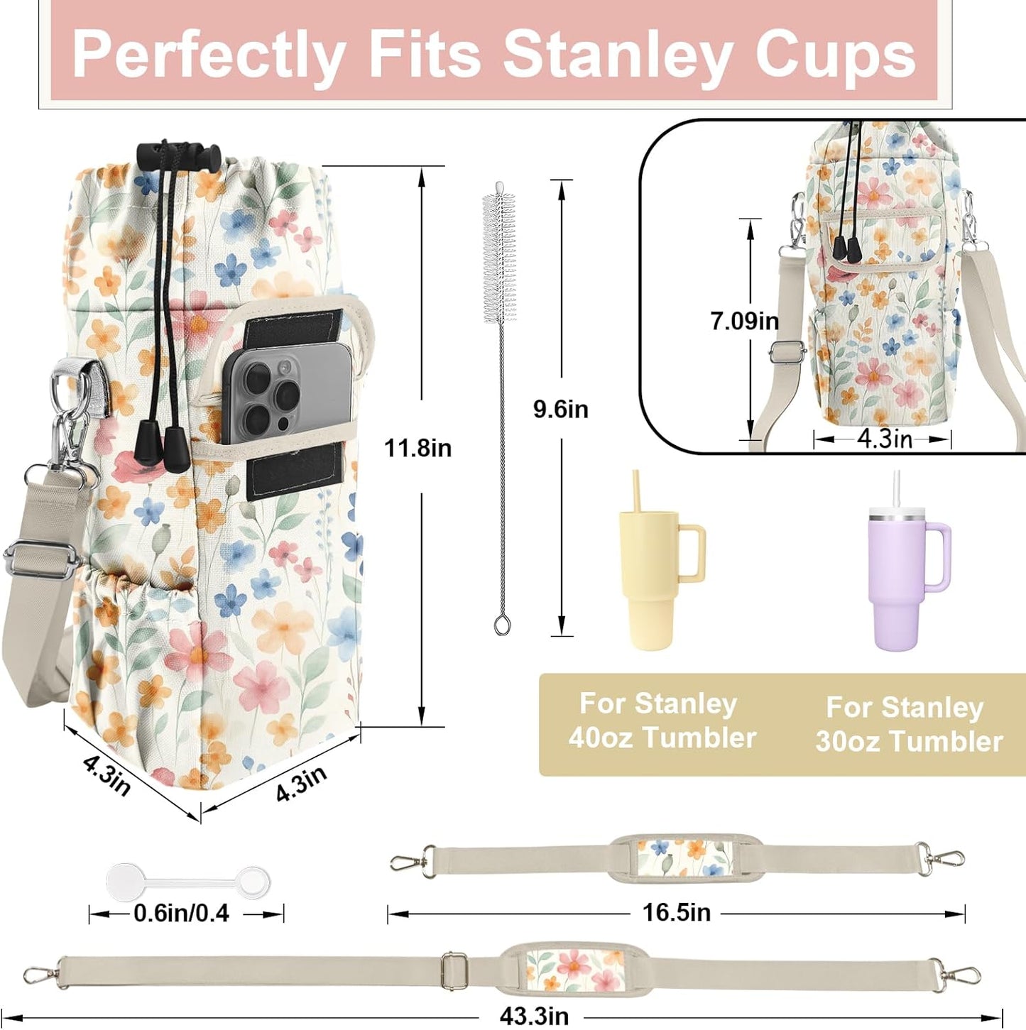 Stanley - Water Bottle Carrier Bag with Phone Pocket - Insulated Sling Pouch for 30/32/40 oz Tumblers