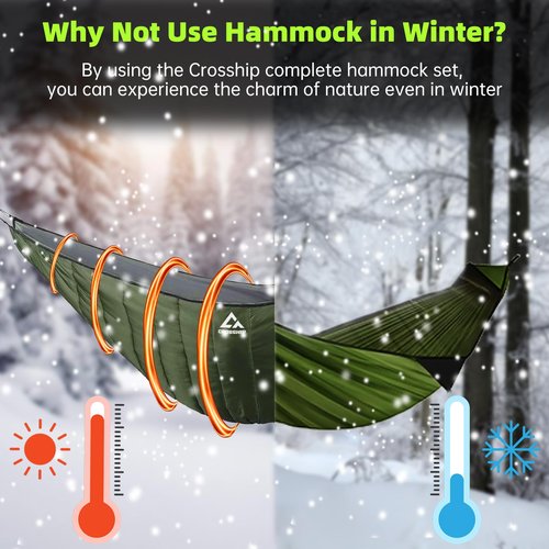 Crosship Camping Hammock with Mosquito Net, Underquilt & Rain Fly Tarp – 2 Person Portable Backpacking Hammock Set for Hiking, Backpacking, Travel, Backyard, Beach – Holds Up to 500lbs (Green)