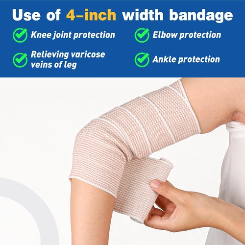 AZEN Premium 8 Pack Elastic Bandage Wrap (4x3, 4x4), Compression Wrap Bandage for Legs, Ankle, Knee, Tummy, Body, Latex-Free, Lymphedema Wraps for Legs