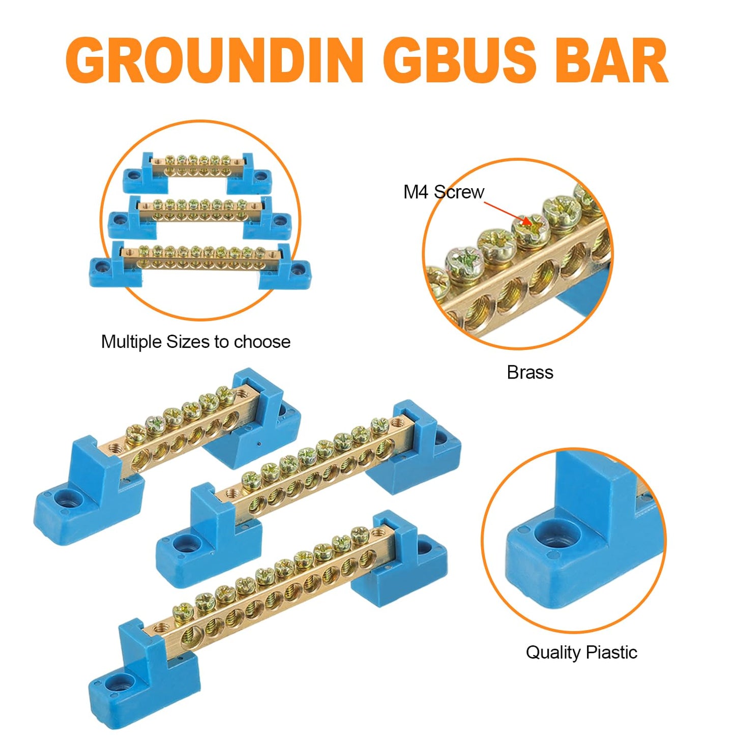 HUAREW Grounding Bus Bar 10 Positions, Ground Bus Bar Terminal Block, Brass Wire Screw Terminal Electrical Bus Bars(Pack of 4)