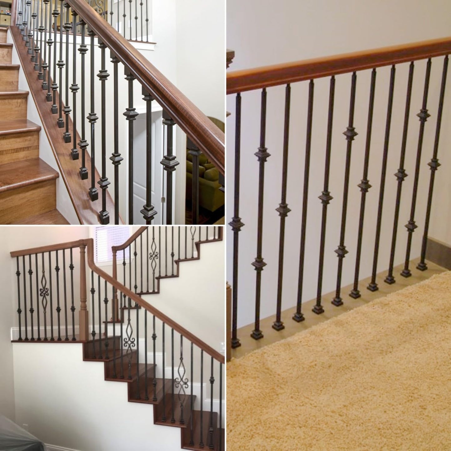 Elecmate Staircase Iron Balusters (Box of 10) Stair Spindles 1/2" Square Metal Balusters - Hollow Single Knuckle Staircase Spindles (Real Satin Black), E03-1