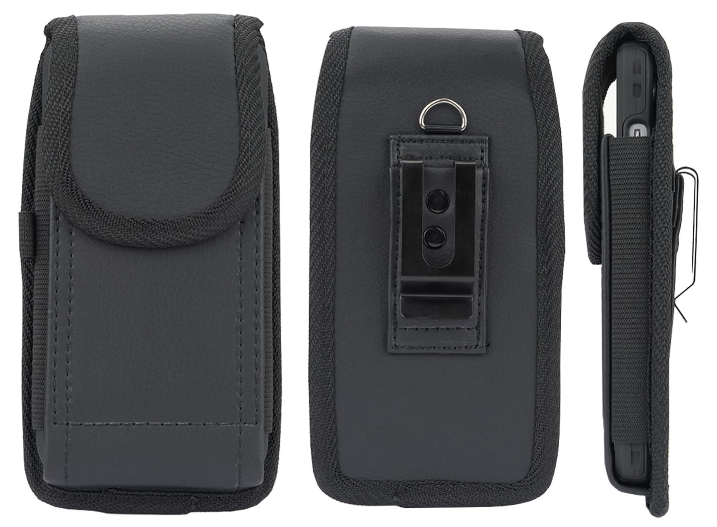 Case for Omnipod 5 Receiver/Controller, Vegan Leather Vertical Holster Holder with Metal Clip and Secure Belt Thread Harness - Black