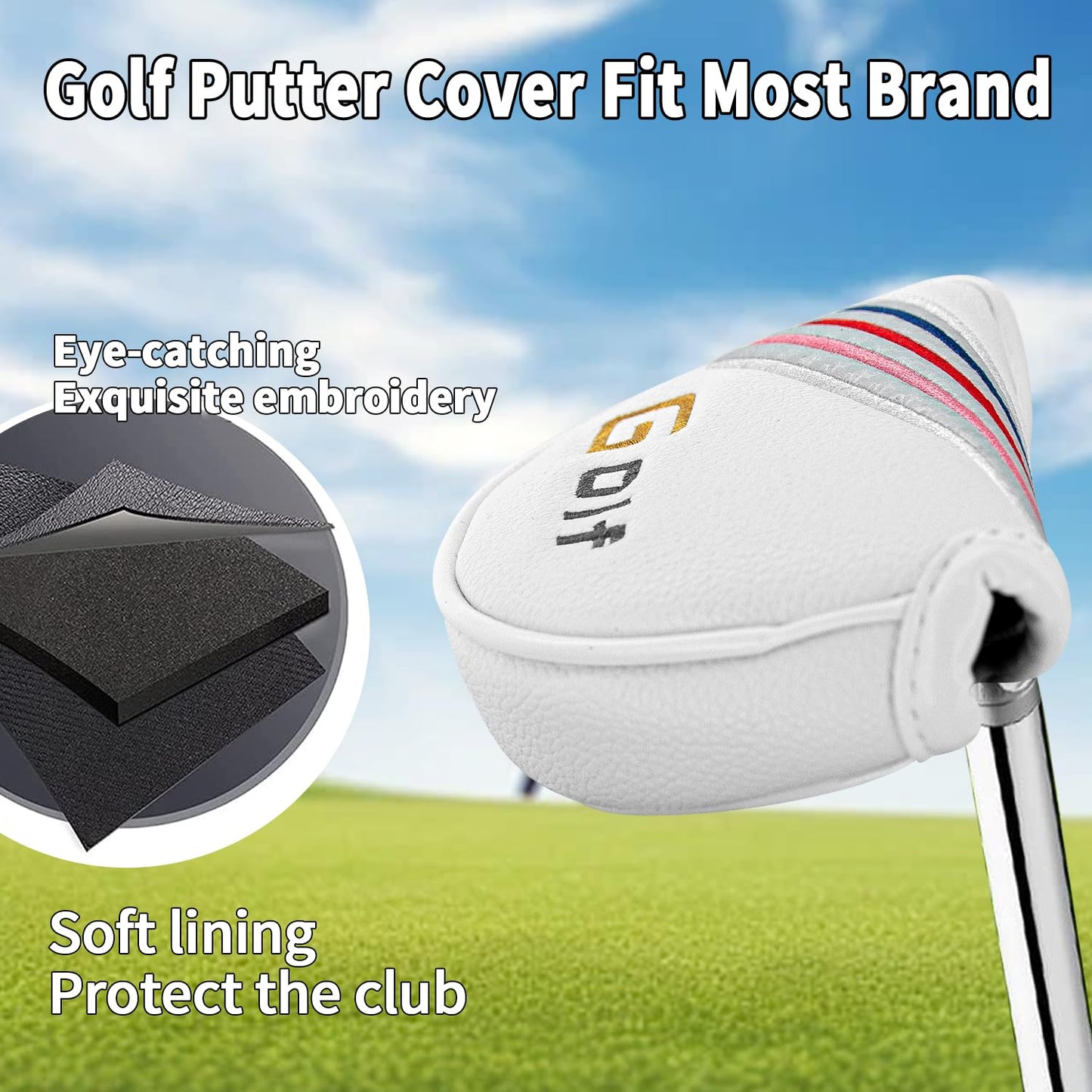 Golf Half Mallet Putter Cover Headcover Magnetic Golf Head Covers Headcovers Club Protective Equipment for Scotty Cameron Odyssey Two Ball Taylormade Durable.