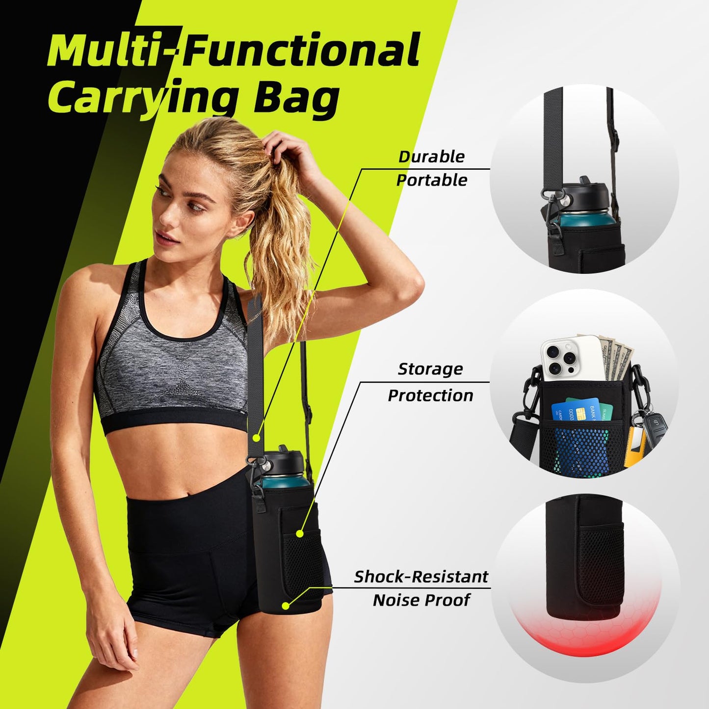 32oz 40oz 64oz Water Bottle - with Straw & Auto Spout Lids, Carrier Bag & Paracord Handle, Stainless Steel Water Bottles 32 OZ Thermal Flask for Sport Work Travel, Cold-48Hrs Hot-24Hrs