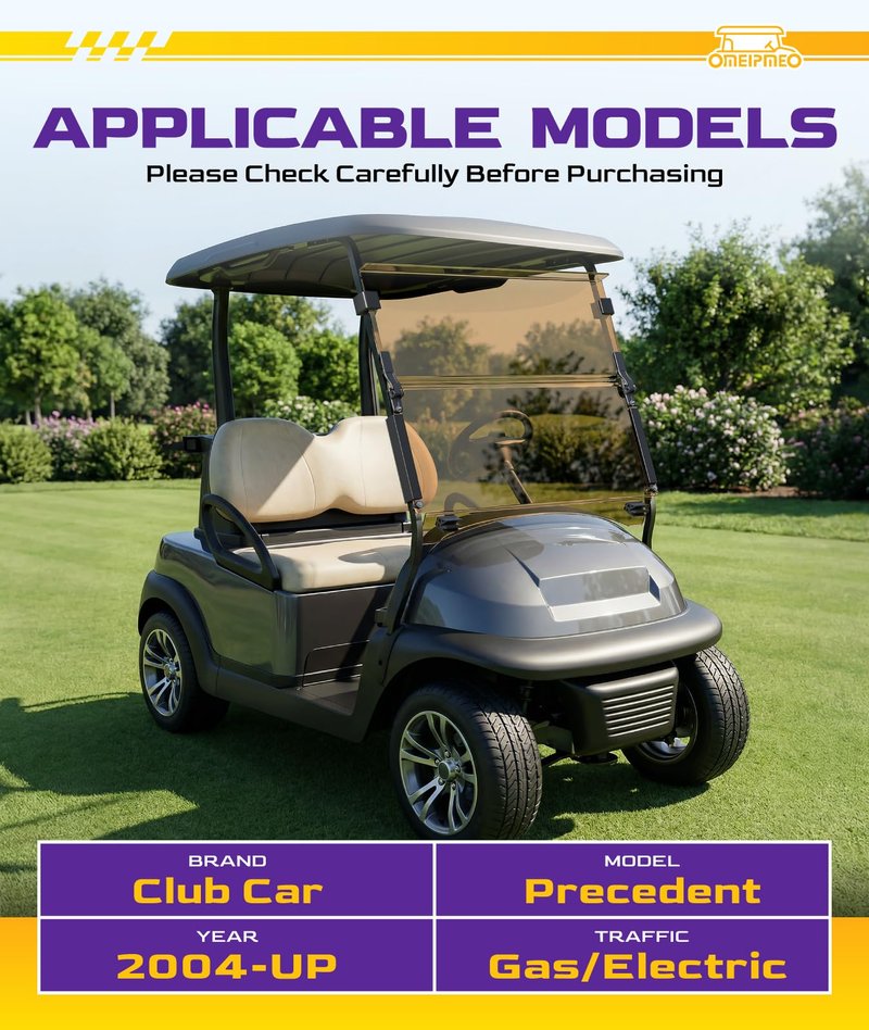Club Car Precedent Windshield, Heavy Duty Hinge Golf Cart Windshield for Precedent/Tempo/Onward 2004-UP, Club Car Windshield Foldable, Anti-UV&Impact Resistant, 5MM Thick PC Material (Tinted)