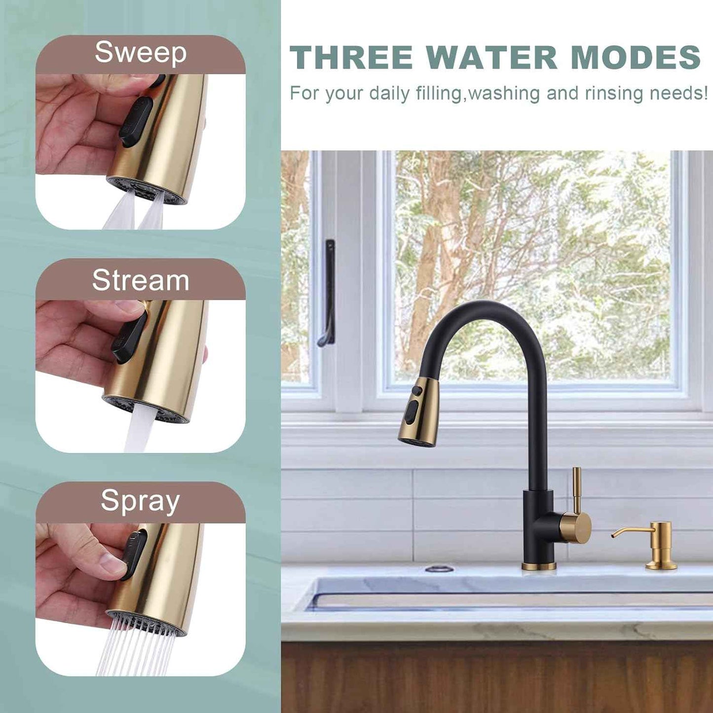 Stainless Steel Kitchen Faucet Combo with Water Filter - Brushed Nickel Sink Faucet for RO Systems