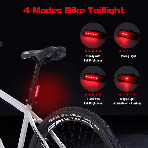 Suruid Bright Bike Light Set, Bicycle Front Headlight and Back Taillight, 8 LED 1000 Lumen USB Rechargeable Bicycle Headlight, 5 Light Modes Front Light and 4 Modes Taillight