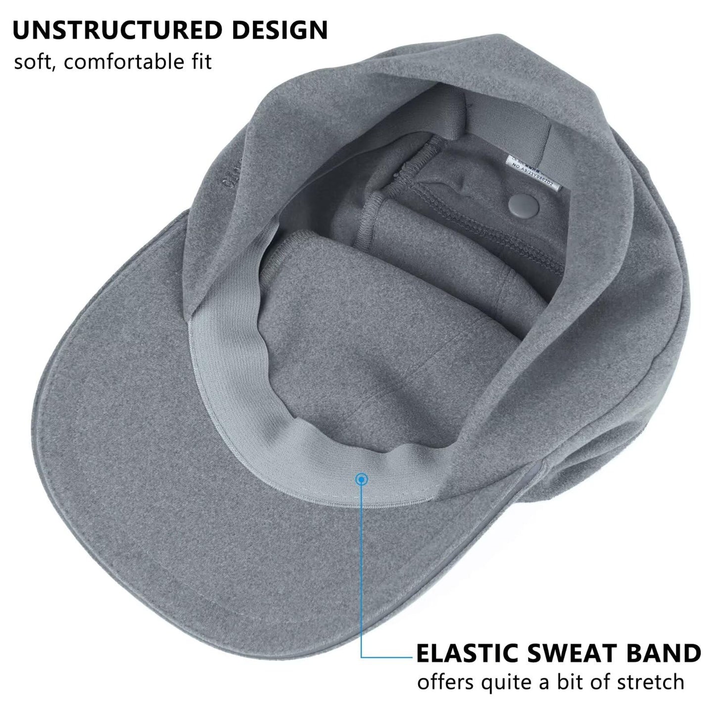 GADIEMKENSD Winter Fleece Hats Reflective Ponytail Hat for Women Ball Caps with Earflap Drop Down Ear Warmer Mens Skull Cap Beanie with Visor Cold Hat for Outdoor Hiking Running Snow Ski Light Gray