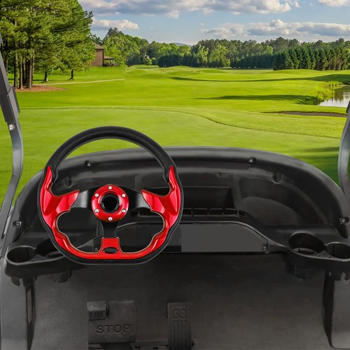 LOSCHEN Golf Cart Steering Wheel Universal Design Fit for Club Car Ds and Precedent EZGO RXV & TXT, Fit for Yamaha Golf Cart Steering Wheel-Red
