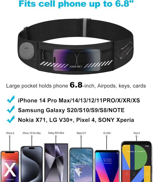 HAISSKY Running Belt - Slim Fanny Pack for Men & Women | Phone Holder & Money Pouch | Fits 27" - 51" Waist