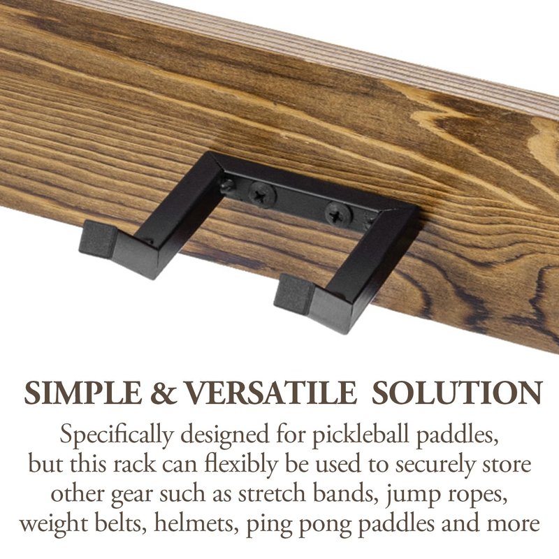 MyGift Pickleball Paddle Holder Rack, Deluxe Urban Industrial Style Solid Wood and Matte Black Metal Wall Mounted Pickleball Racks, Set of 2