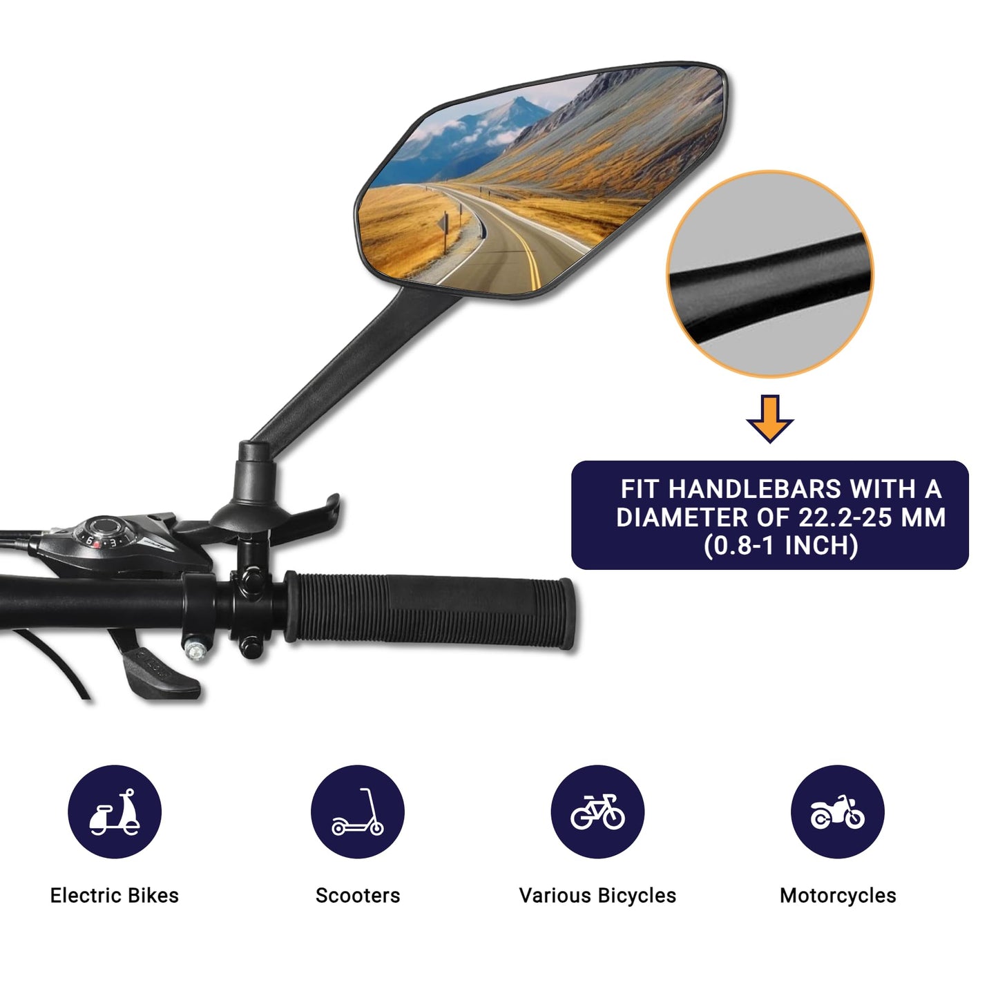 2pcs Bike Mirror Handlebar Mount, Scratch Resistant Glass Lens, 360 Degree Ajustable Safe Rearview Mirror for Mountain City Road Bikes Electric Bikes Scooter