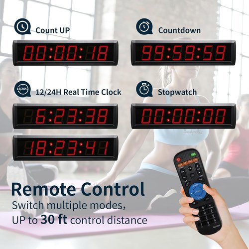 Large Digital Wall Clock by [Brand Name] - LED Stopwatch Timer with Remote Control | 12/24 Hour Format, Red (16.3" x 3.9")
