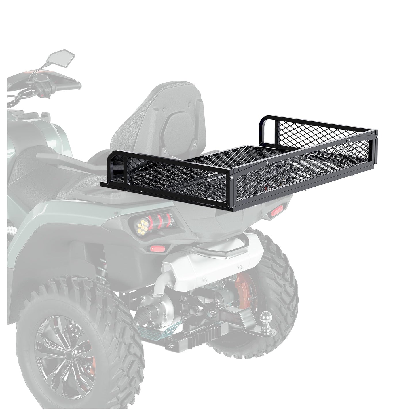 ECOTRIC Rear Cargo Basket Universal ATV UTV Storage Rack Rear Goods Mesh Rack Black Steel