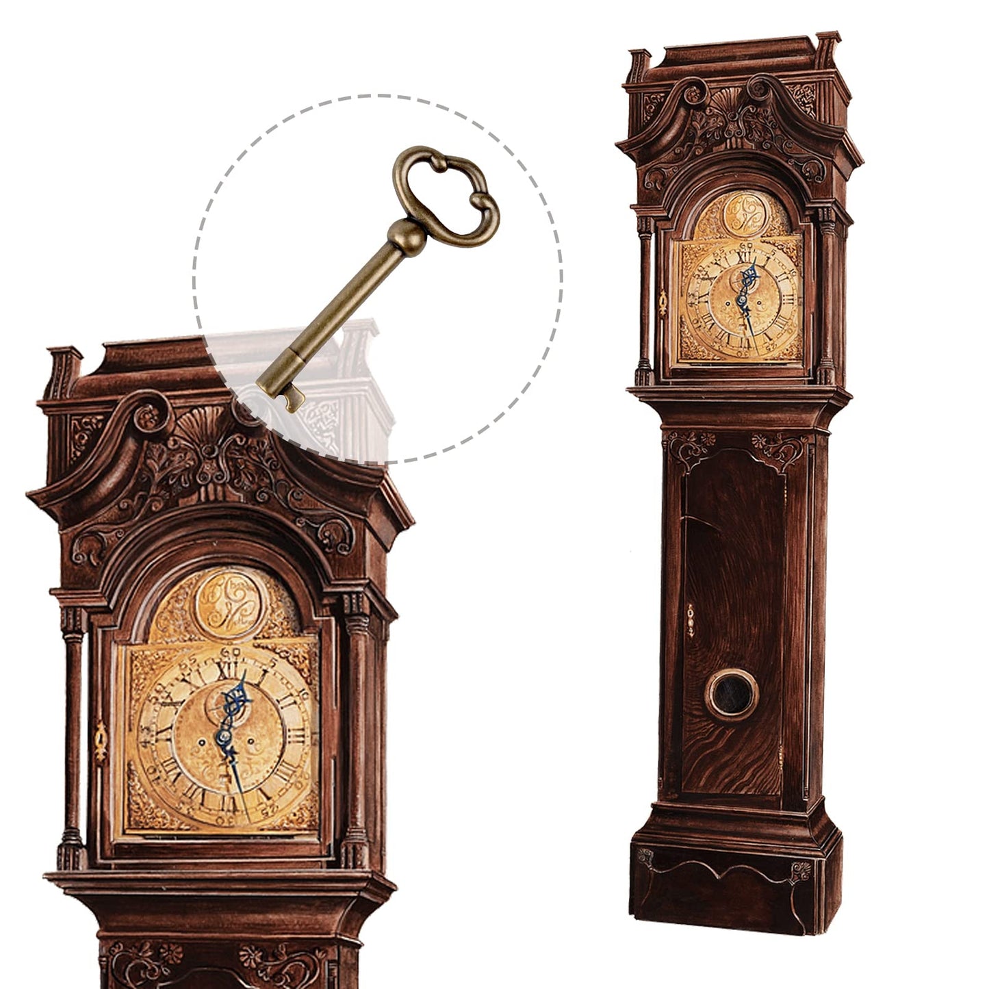 KY-2AB Universal Skeleton Key,Antique Brass Plated Hollow Barrel Skeleton Key for Cabinets,Curio,Jewelry Boxes,Desk and More(2 Pack)