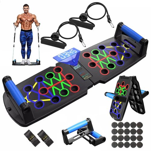 FumyFumy Push Up Board for Men, Push Up Bar at Home Workout Equipment, Pushup Handles Home Gym Exercise Fitness Equipment Portable Foldable with Counter, Wrist guards and 2 Resistance Bands