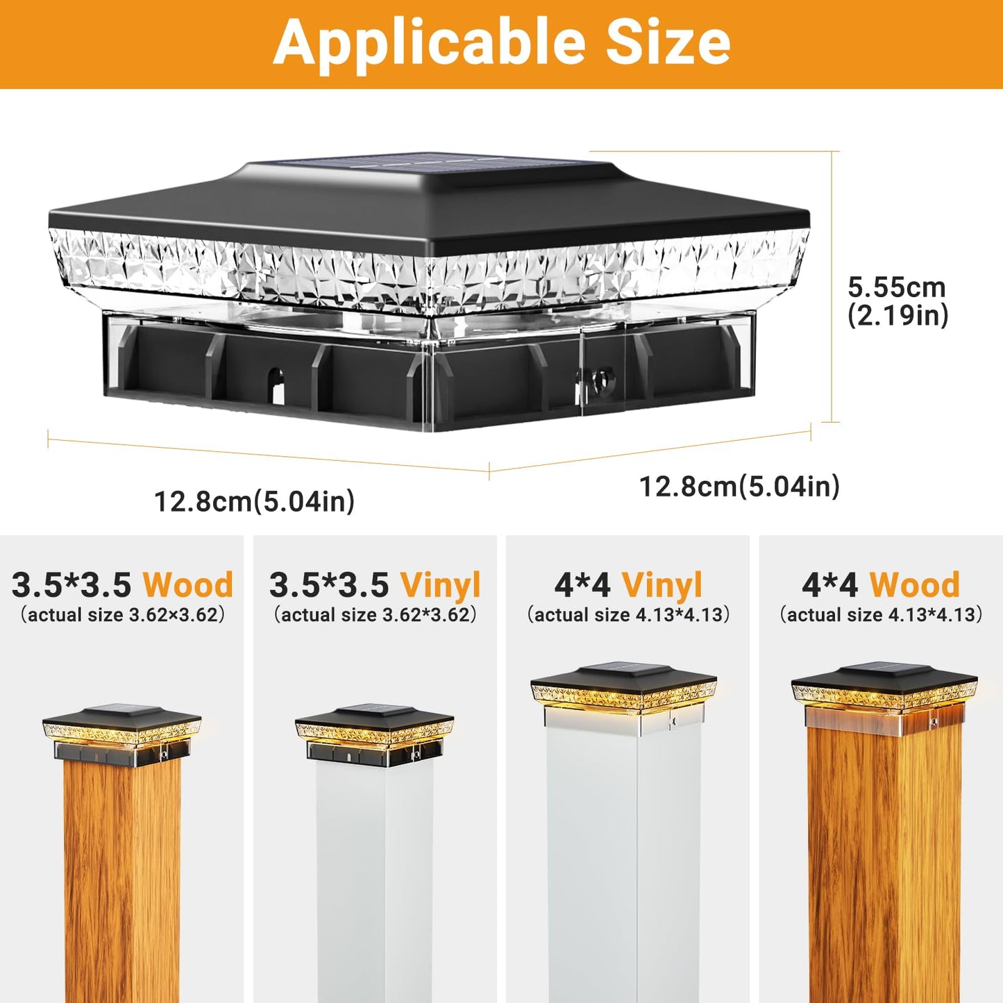 btfarm 4x4 Solar Post Cap Lights Outdoor, 2 Color Modes 16 LED Fence Post Lights Fit 4x4 3.5x3.5 Wooden/Vinyl, Bright Waterproof Solar Powered Deck Lighting Outside for Patio Porch Garden, Black