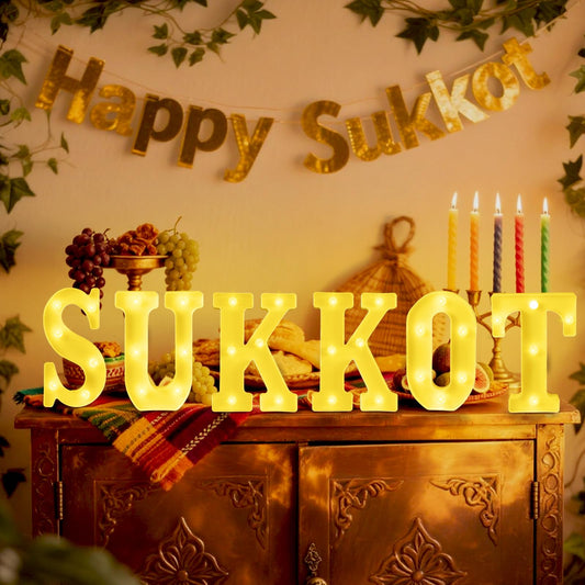 Aurelema 6 Pcs Happy Sukkot Decorations Sukkot Large LED Letter Sign 8.3 Inch LED Lights Battery Powered Table Decorations for Party Gift Tabletop Sukkah