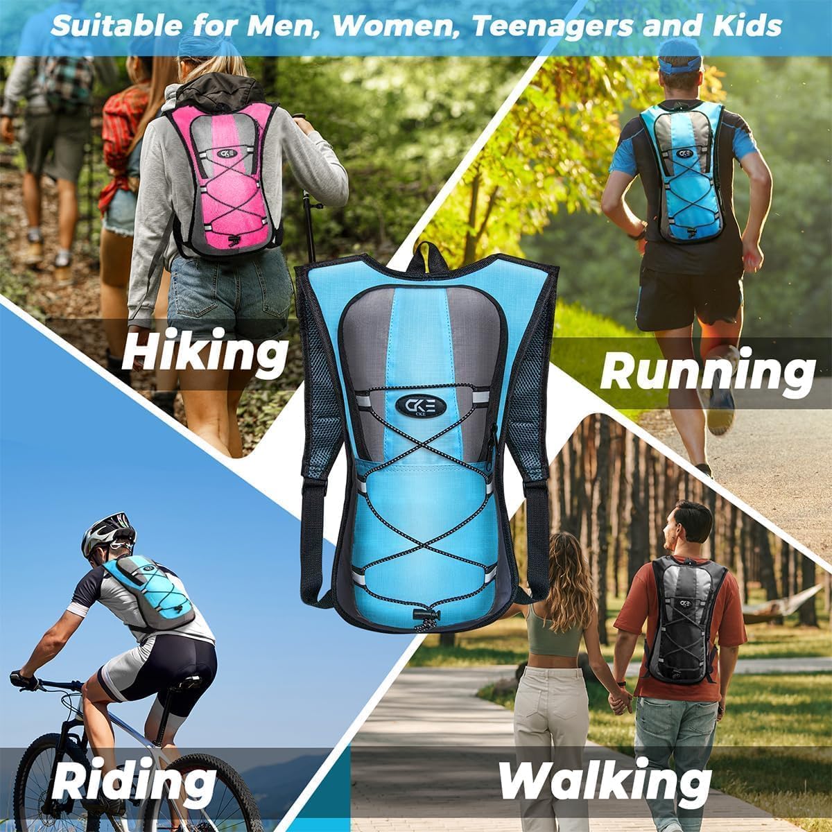 Hydration Backpack Hydration Pack Water Backpack with 2L(70-Ounce) Hydration Bladder for Men Women Kids for Running Hiking Biking Climbing