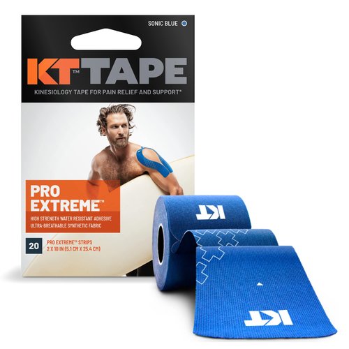KT Tape Pro Extreme Therapeutic Elastic Kinesiology Sports Tape, 20 Pre Cut 10 inch Strips, 100% Synthetic Water Resistant Breathable, Pro & Olympic Choice, Sonic Blue