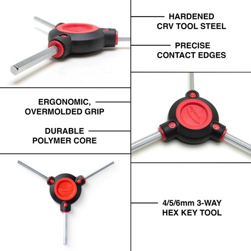 Feedback Sports | Fixed 3-Way Bicycle Allen Wrench Set | 4mm,5mm,6mm Hex | CRV Steel with Dual Densitity Polymer Core and Overmolded Rubber Grip