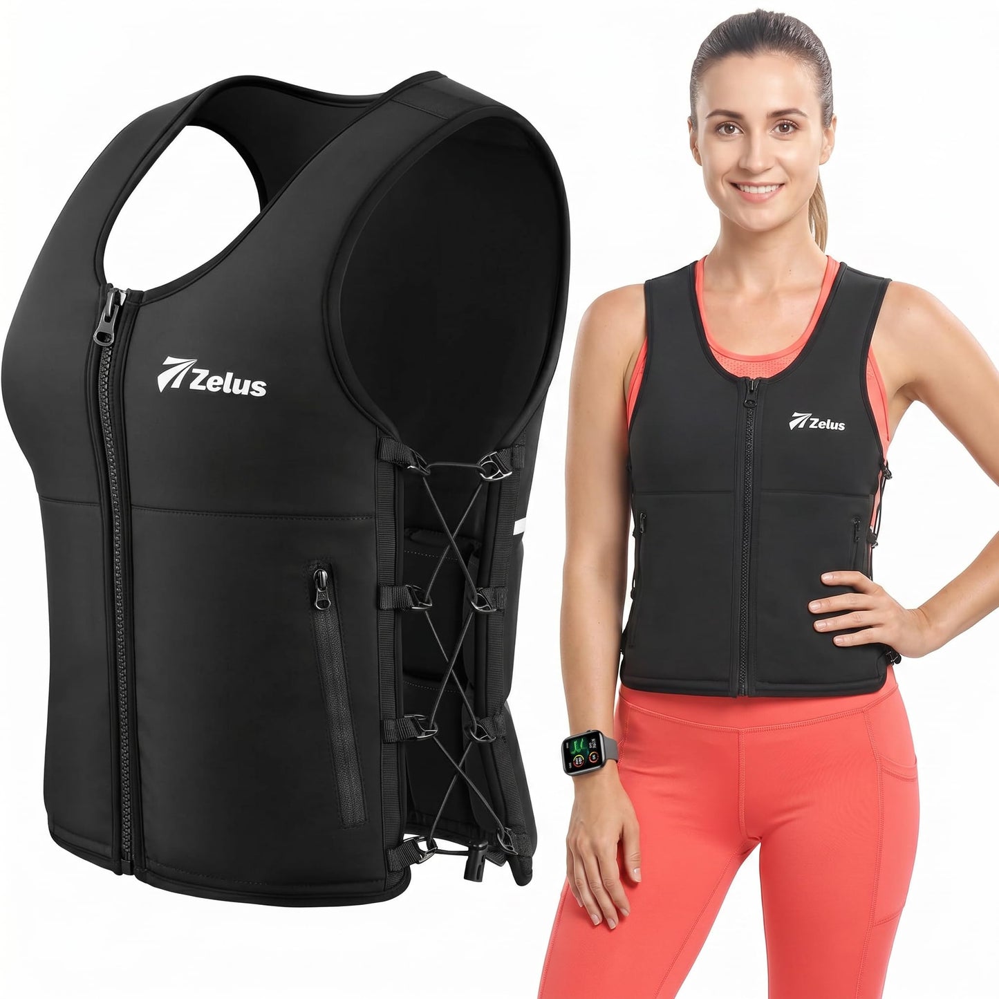 ZELUS Weighted Vest Woman, Adjustable Weighted Vest 1-10lb/ 1-15lb with Removable Z-Fit Soft Iron Weights, for Weight Loss Running Walking Rucking Strength Training, Reflective & Pocket Design