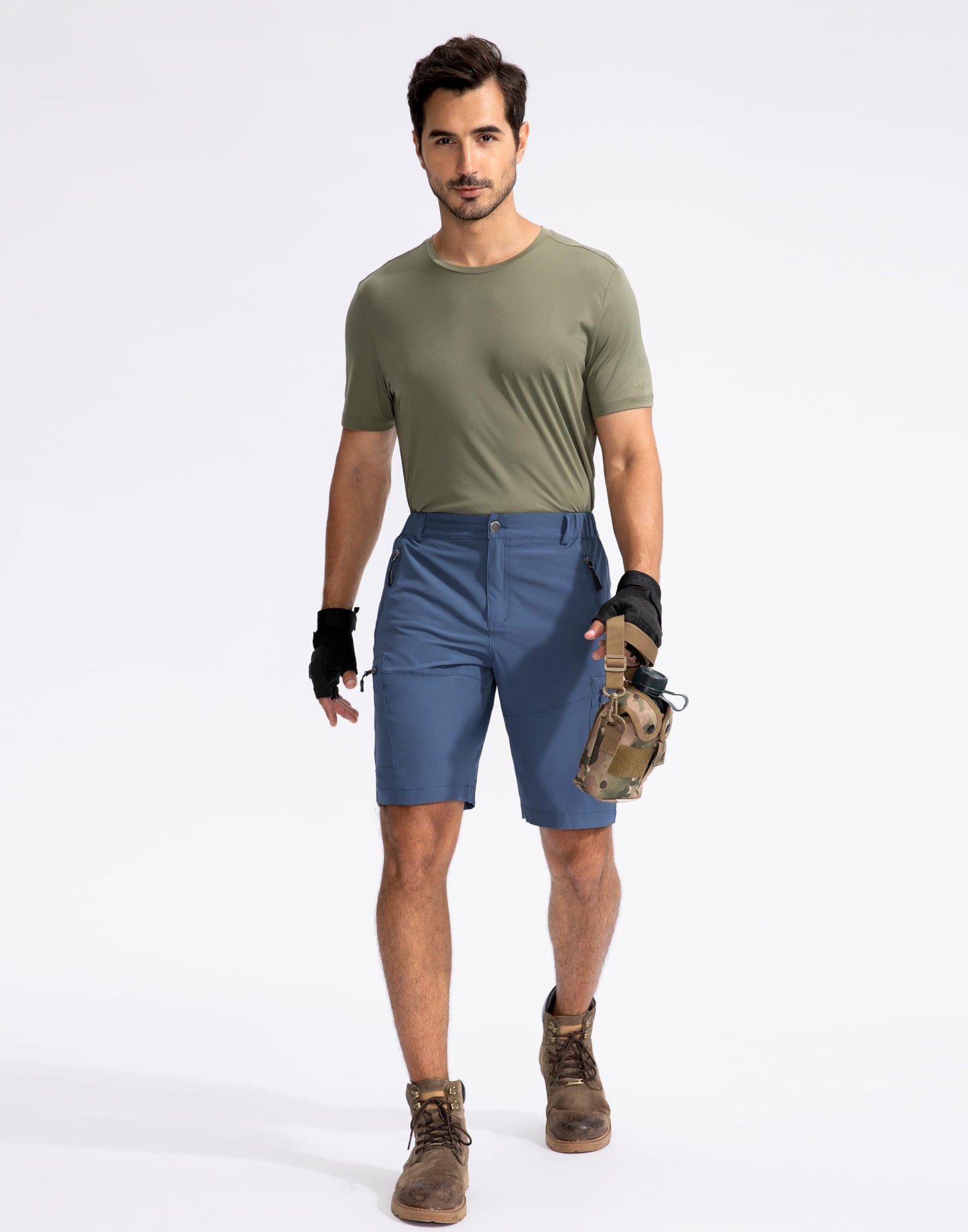 Pudolla Men's Hiking Cargo Shorts 9" Lightweight Outdoor Work Shorts for Men Travel Golf Camping Casual with 5 Zipper Pockets(Dark Navy Small)
