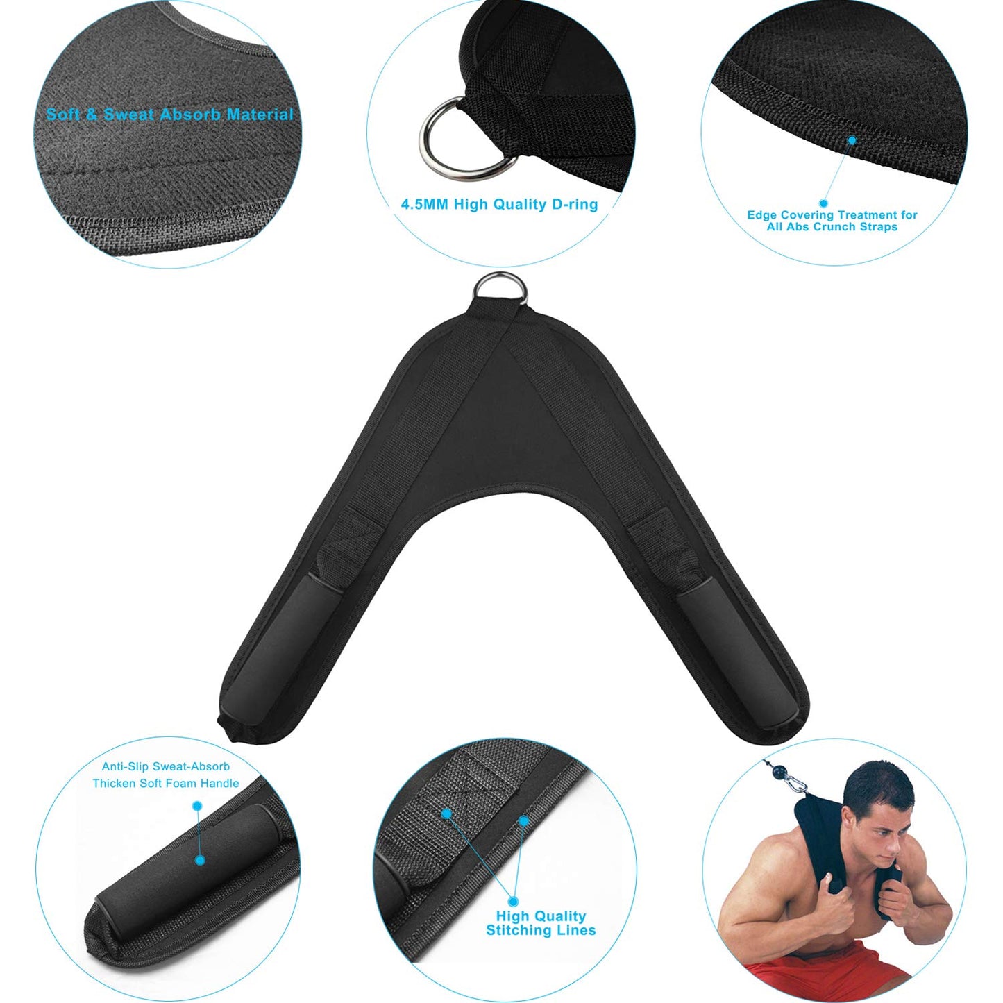 YCYU Ab Crunch Harness Cable Attachment Ab Exercise Cable Machine Gym Workout Abdominal Crunch Core Muscle Training Equipment Shoulder Pads