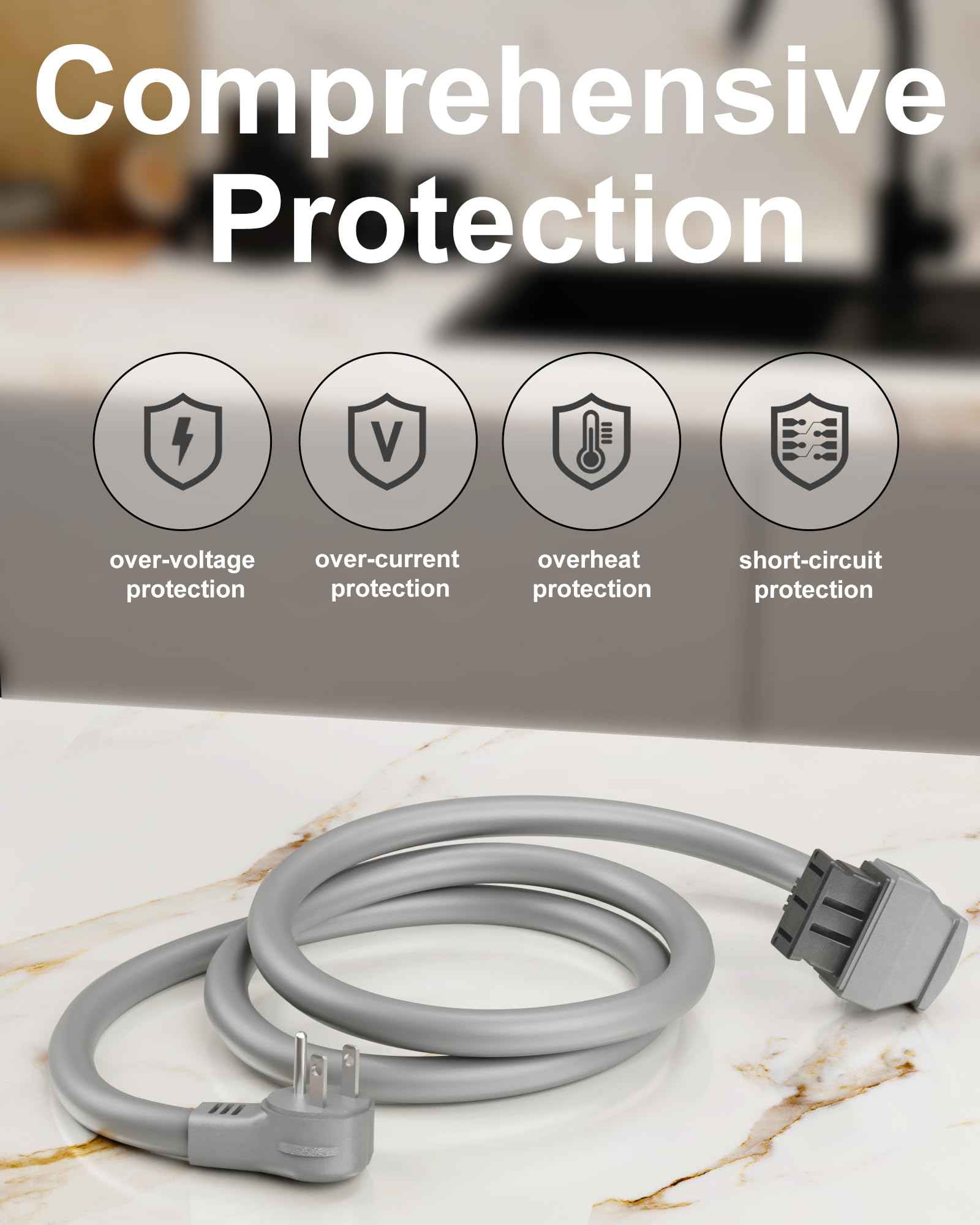 VHBW for Bosch Dishwashers Power Cord SMZPC002UC-00747210, Compatible with 24'' Bosch 800/300/500 Series Power Cord, Works with 00752018 Junction Box Plug Adapter (13A-16AWG)