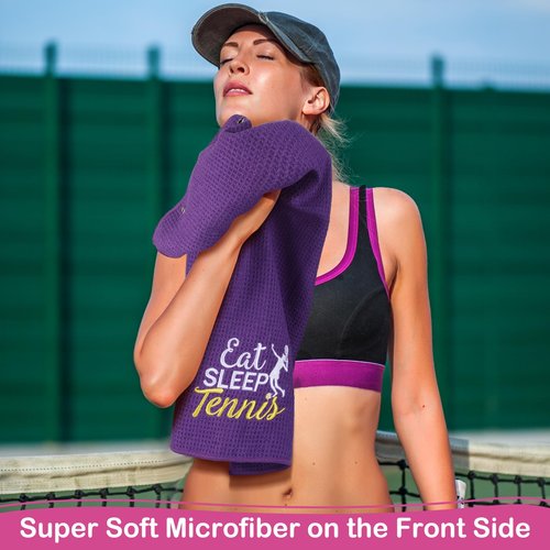 VitalCozy 6 Pcs Soft Tennis Towel for Sweat, Tennis Accessory Gift for Women, Embroidered Towels with Clip, Sports Court Player Lover Adult